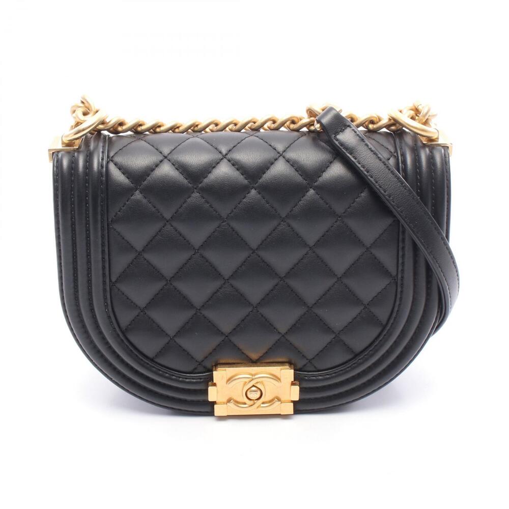Chanel Boy Shoulder Bag Lambskin Sheepskin Black
